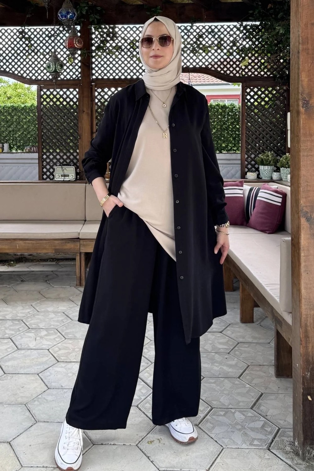 Rabia Şamlı İnci Pantolonlu Takım Siyah görsel 4