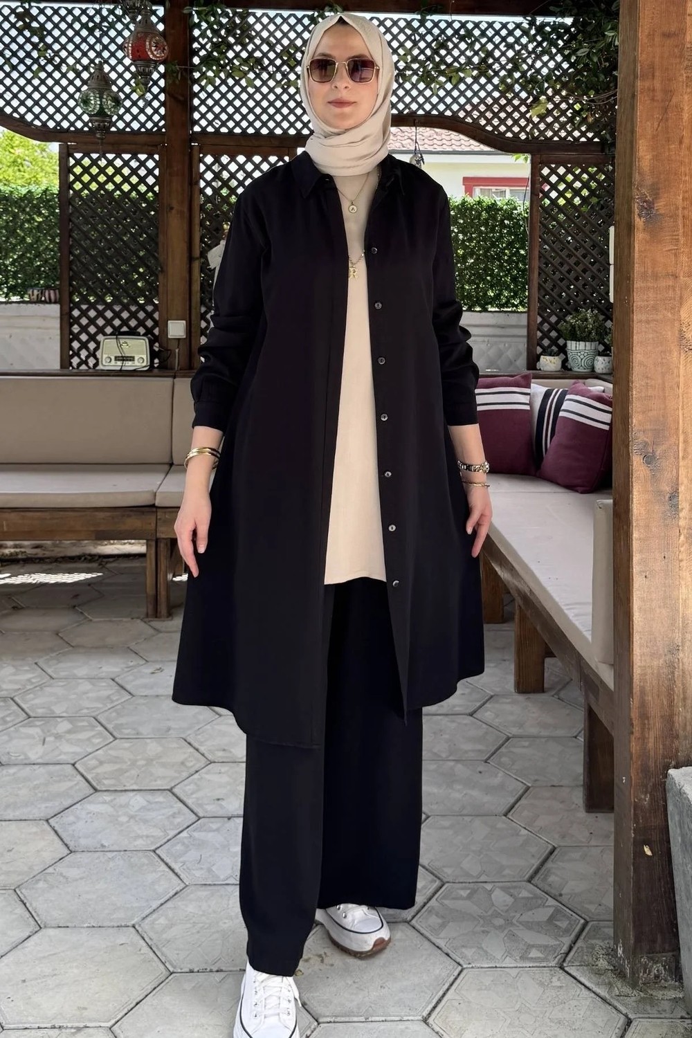 Rabia Şamlı İnci Pantolonlu Takım Siyah görsel 8