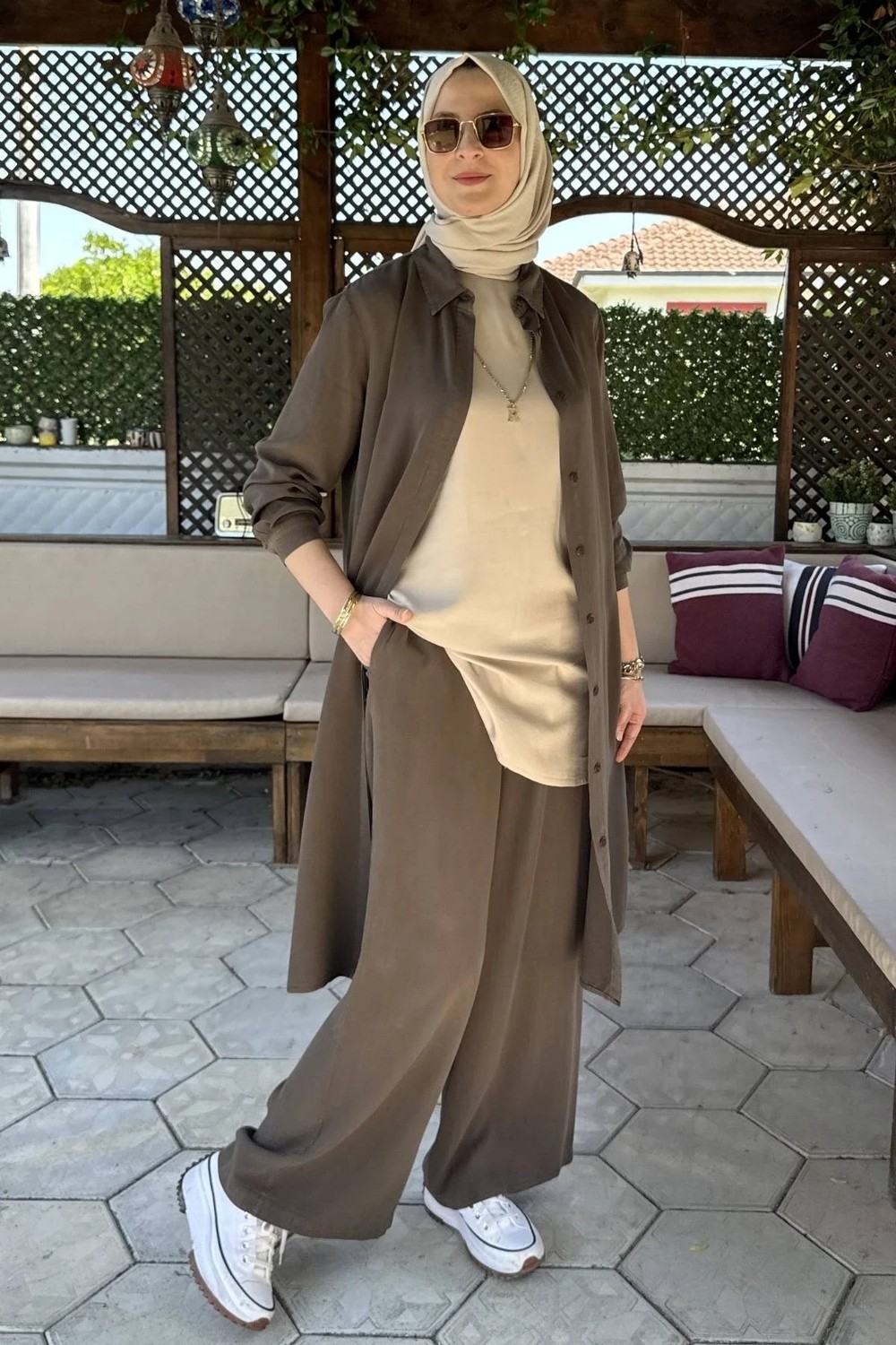 Rabia Şamlı Inci Pantolonlu Takım Haki görsel 2