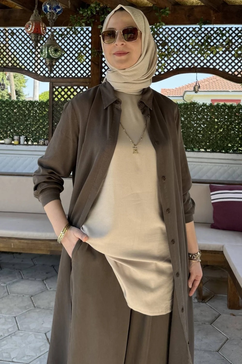 Rabia Şamlı Inci Pantolonlu Takım Haki görsel 3