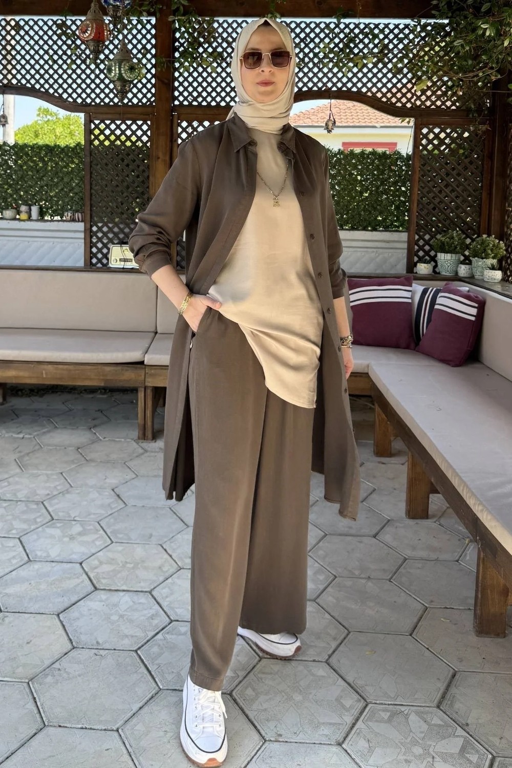Rabia Şamlı Inci Pantolonlu Takım Haki görsel 4