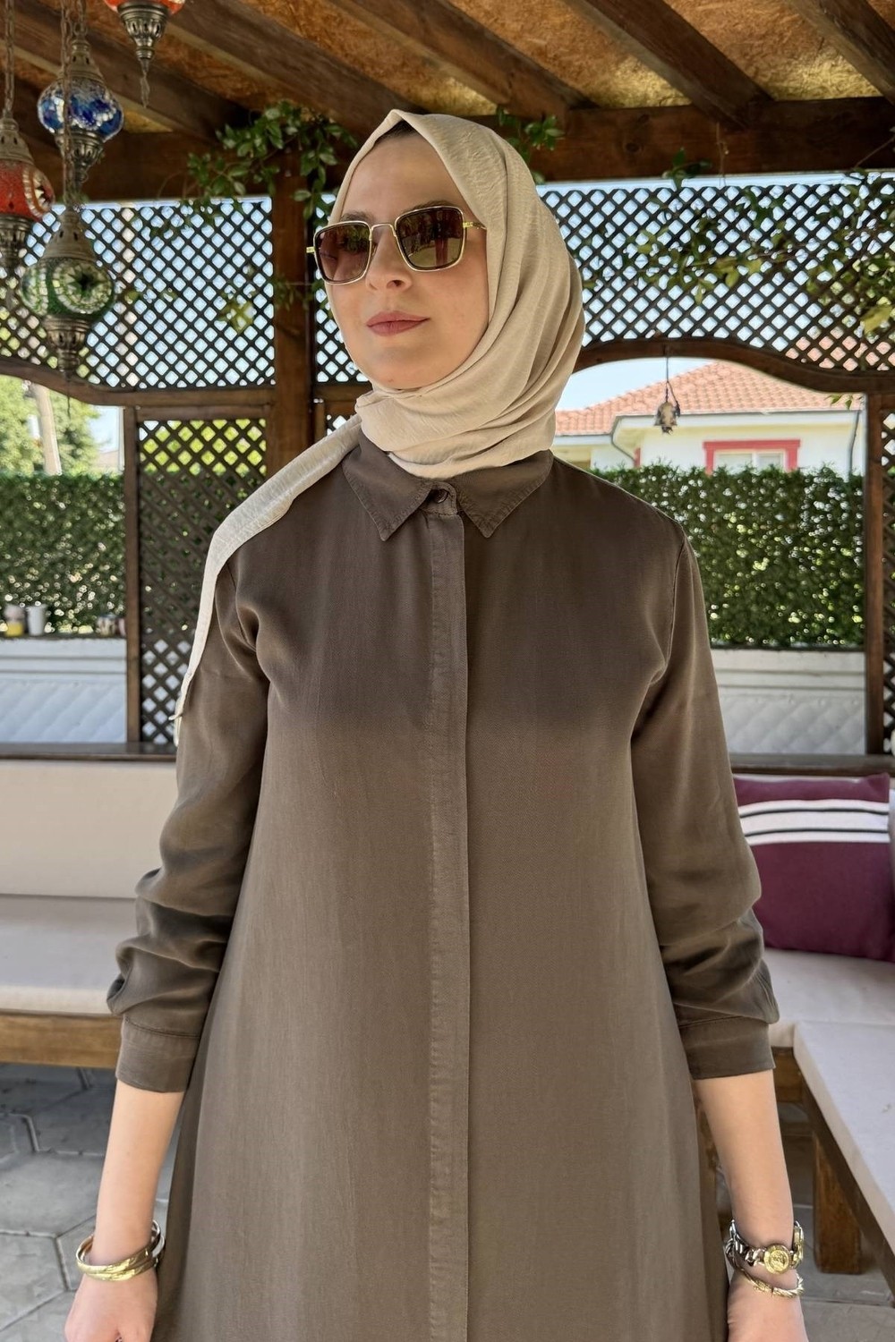 Rabia Şamlı Inci Pantolonlu Takım Haki görsel 5