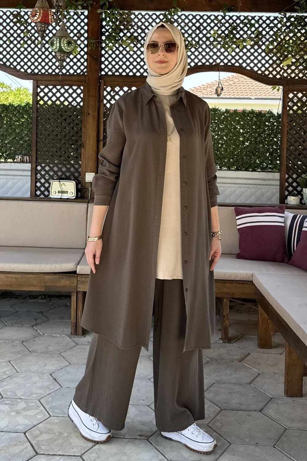Rabia Şamlı Inci Pantolonlu Takım Haki görsel 6