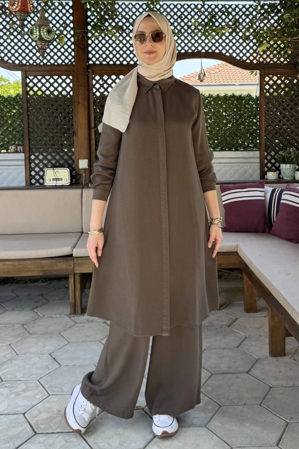 Rabia Şamlı Inci Pantolonlu Takım Haki görsel 8