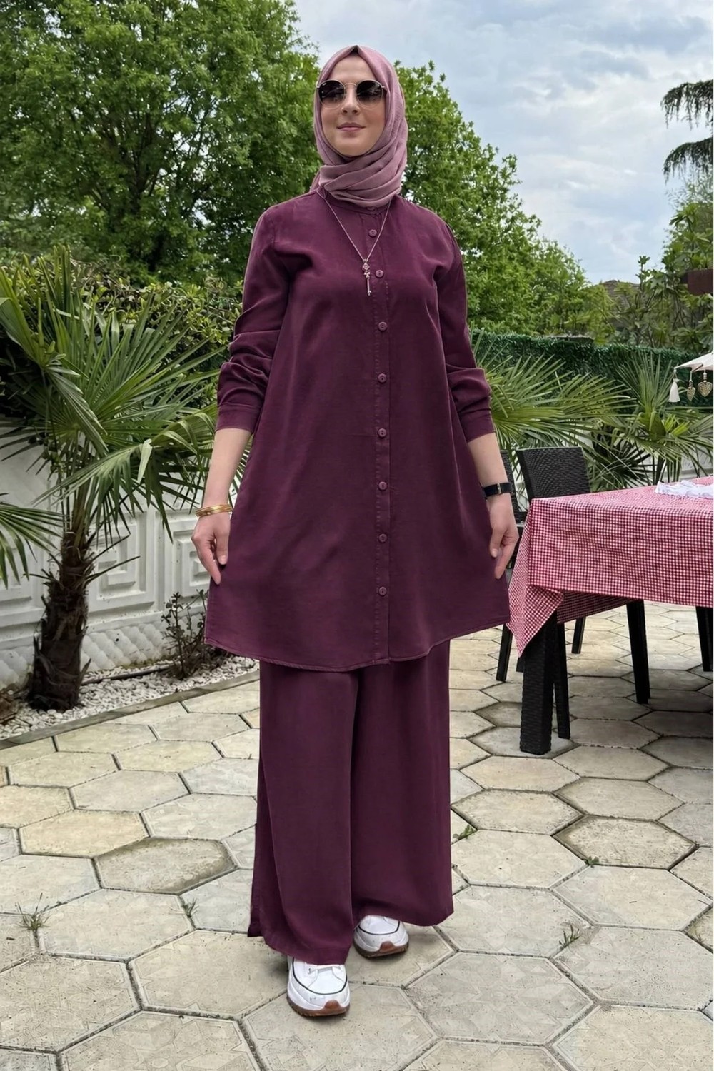 Rabia Şamlı Ezgi Pantolonlu Takım Bordo