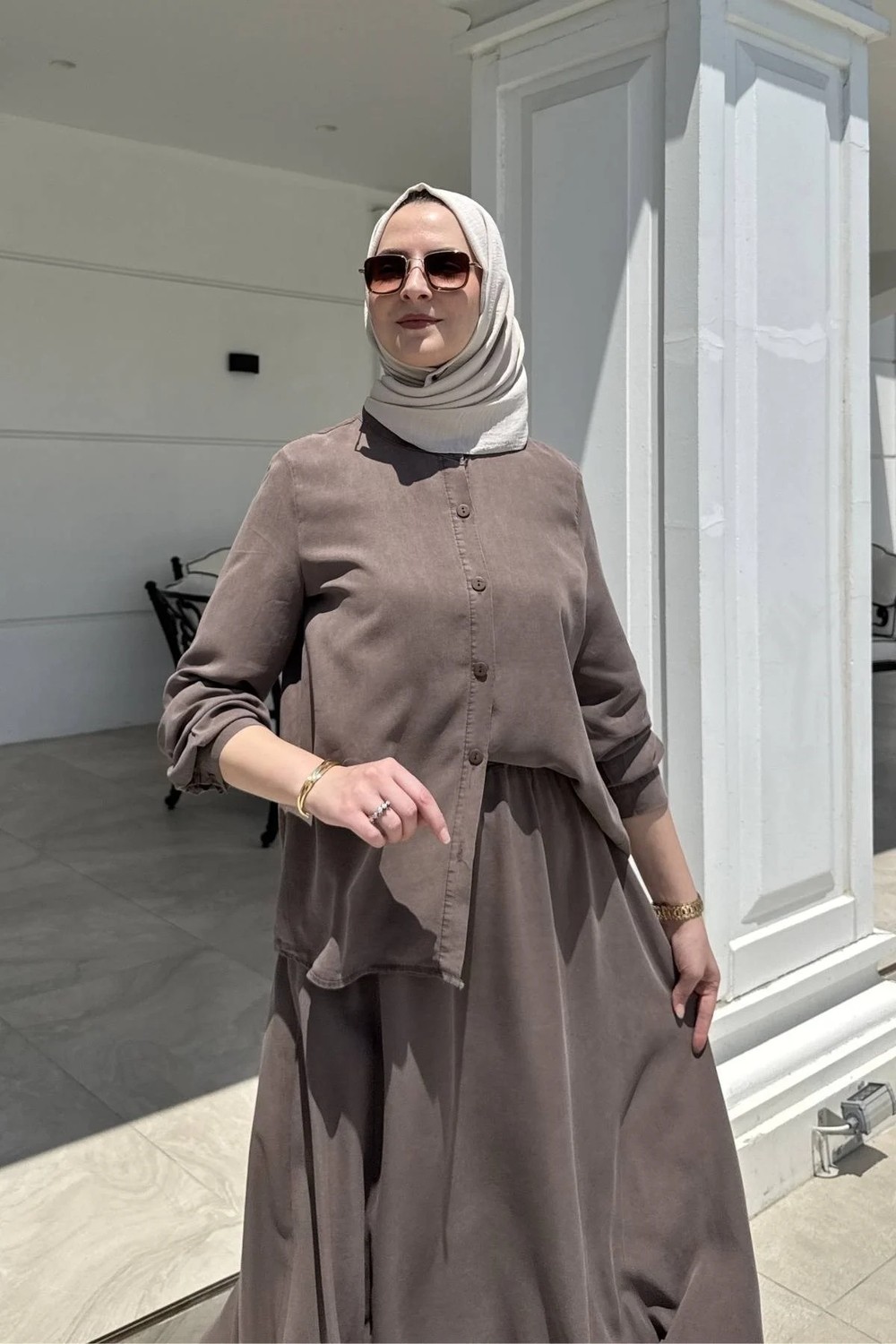 Rabia Şamlı Lavin Etekli Takım Kahve görsel 2