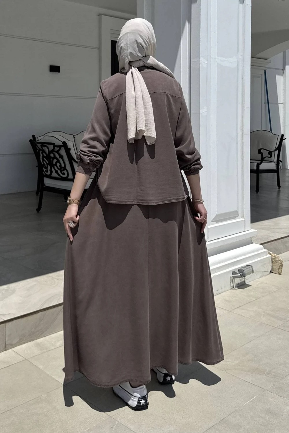 Rabia Şamlı Lavin Etekli Takım Kahve görsel 5
