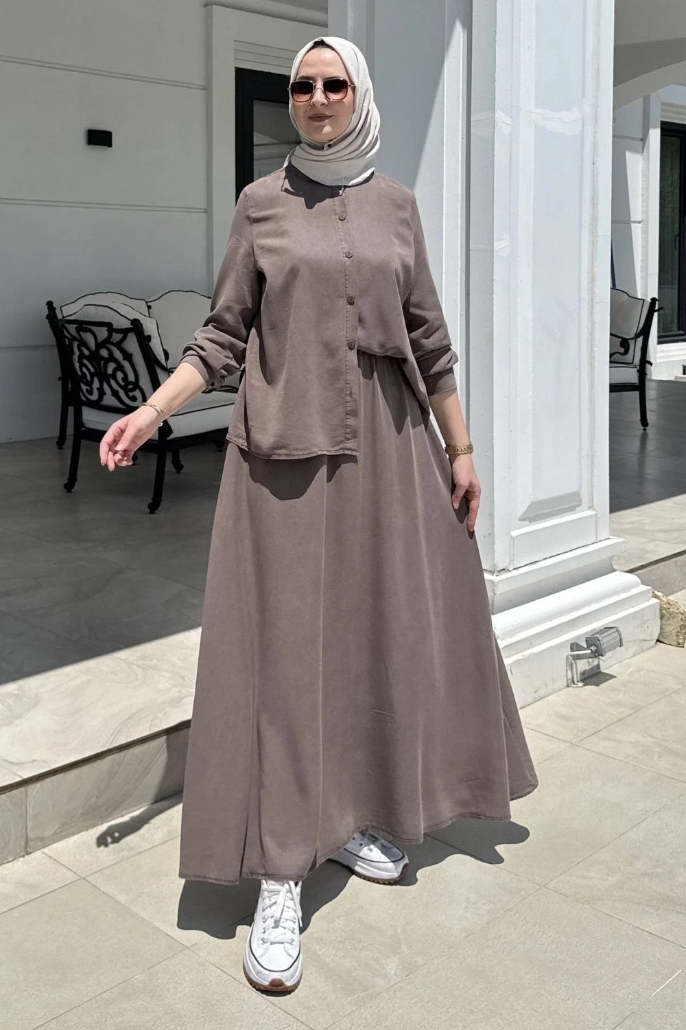 Rabia Şamlı Lavin Etekli Takım Kahve görsel 6