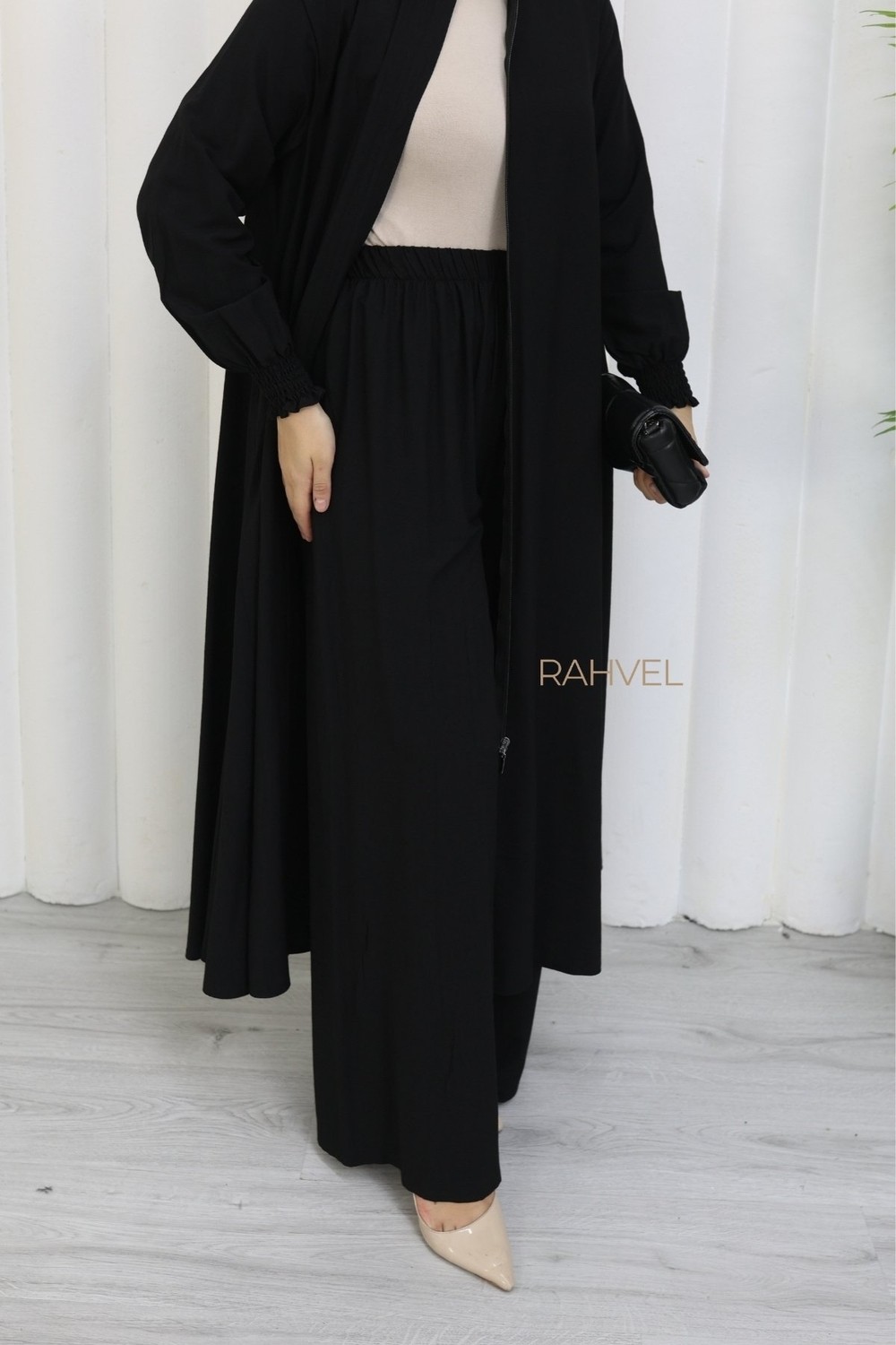 Moda Hayme Viskon Alt Üst Ikili Tesettür Takım Yarım Mevlana Tunik ve Pantolon Bir Arada Kahverengi görsel 6