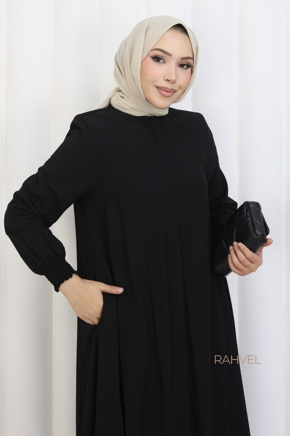 Moda Hayme Viskon Alt Üst Ikili Tesettür Takım Yarım Mevlana Tunik ve Pantolon Bir Arada Kahverengi görsel 7