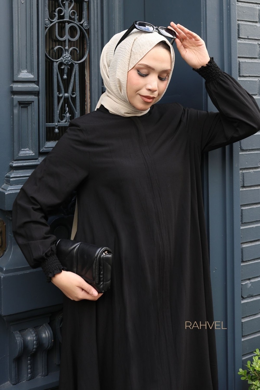 Moda Hayme Viskon Alt Üst Ikili Tesettür Takım Yarım Mevlana Tunik ve Pantolon Bir Arada Kahverengi görsel 8