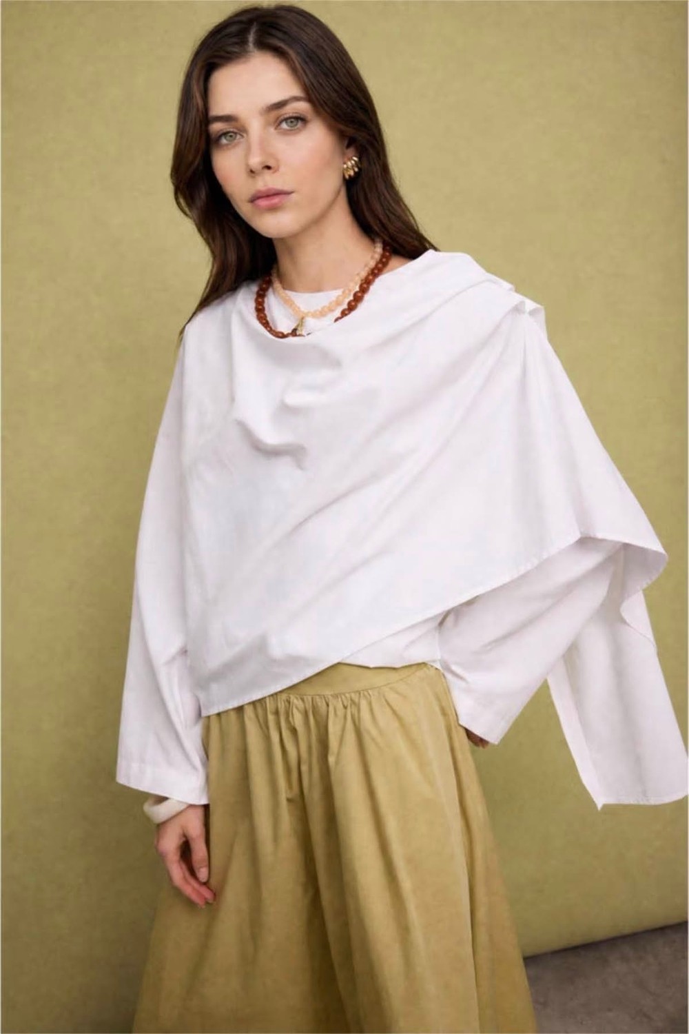 DeFacto Regular Fit Uzun Kollu Vual Ekru Kadın Tunik I0323AX/ER105