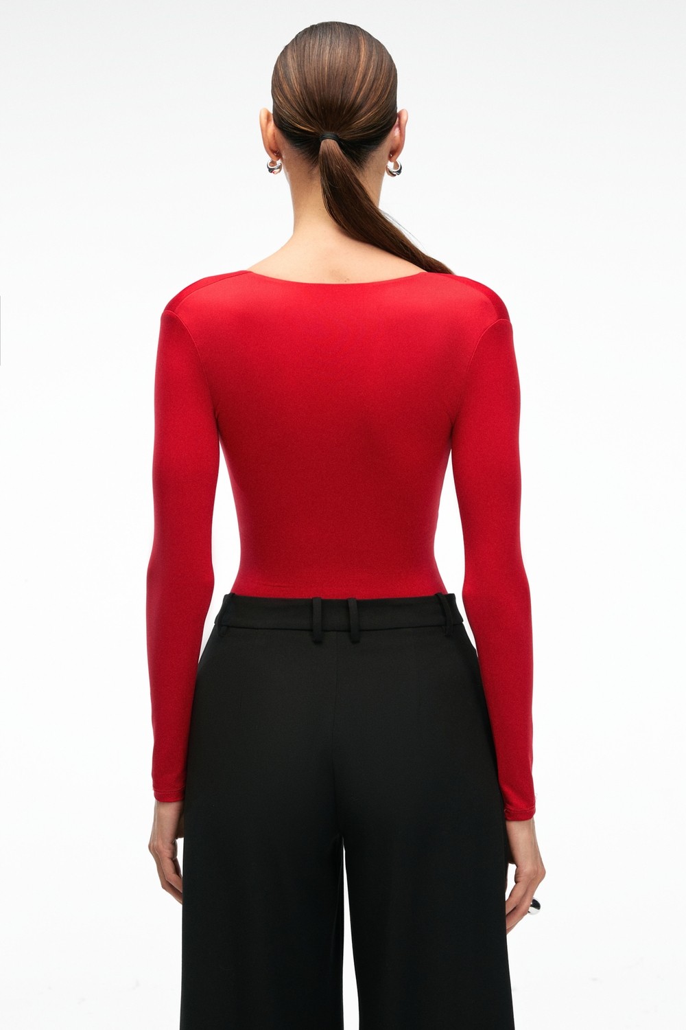 Ethiquet Tevrıne Kadın Kruvaze Yakalı Esnek Kumaşlı Uzun Kollu Çıtçıt Kapamalı Slim Fit Koyu Kahverengi Bluz