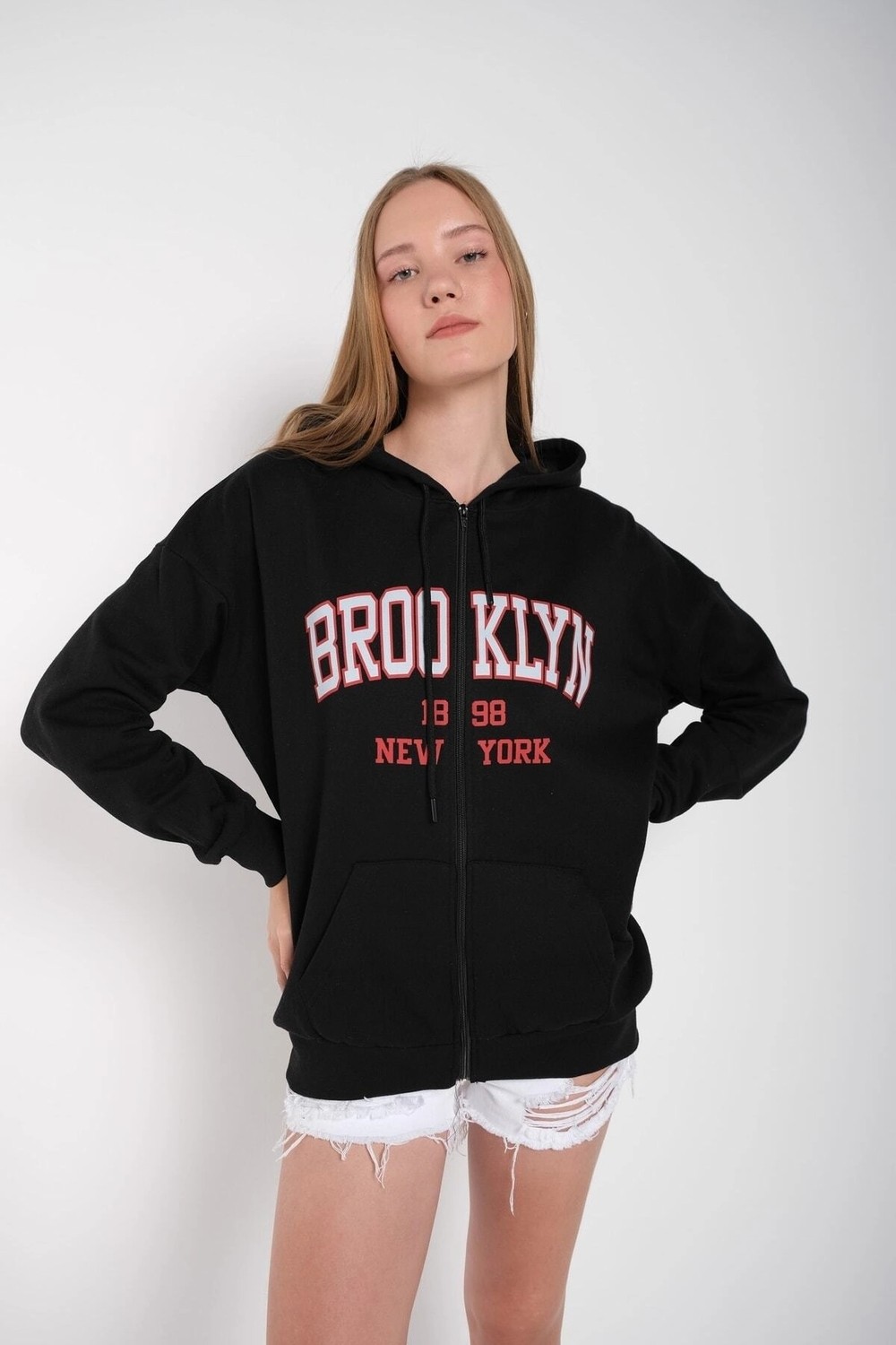 Tarzsokak Kadın Siyah Brooklyn Baskılı Oversize Hırka Brooklynhırka görsel 5
