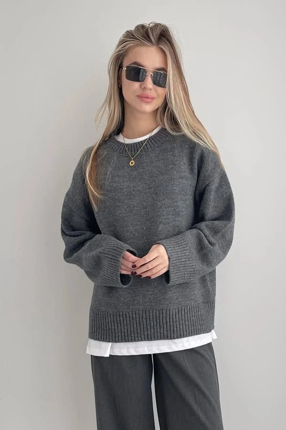 Madmext Kadın Kırmızı Oversize Triko Kazak Fermuarlı Yaka Günlük Stil MG1972