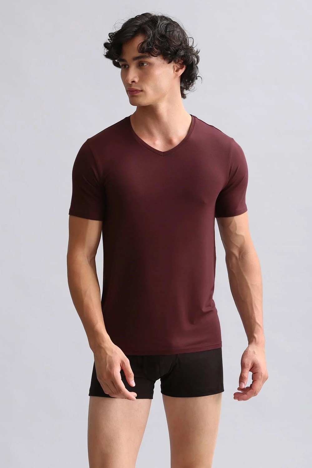 Mısırlı Modal By Tencel Hercules Slim Fit V Yaka Fanila / T-Shirt Bordo görsel 2