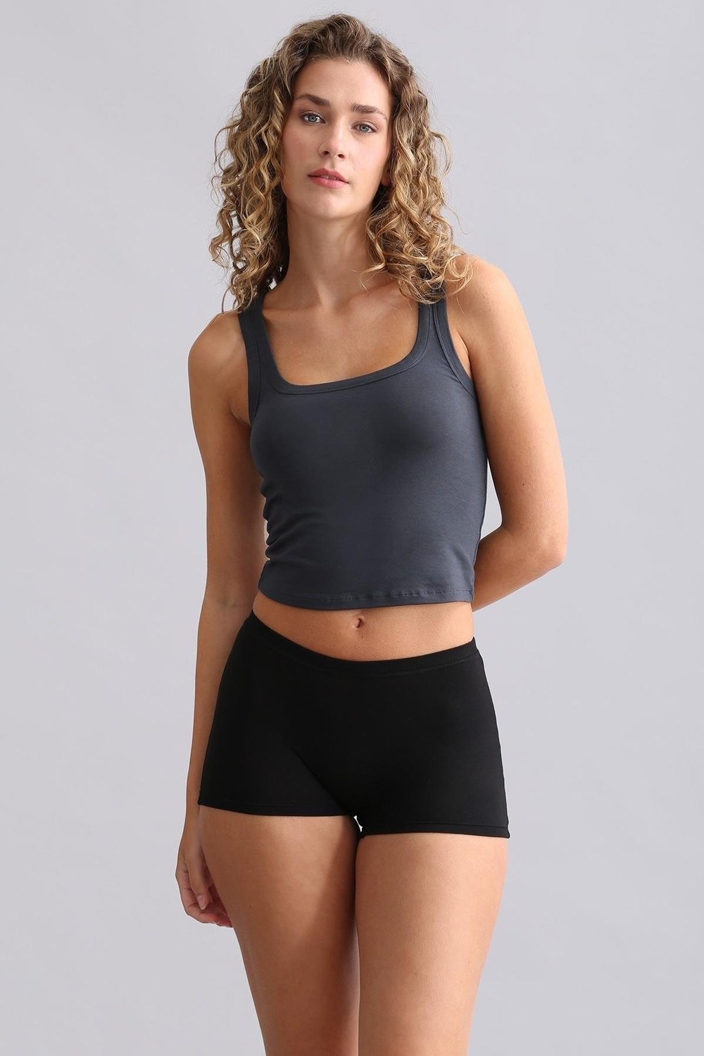 Mısırlı Modal By Tencel U Helen Kalın Askılı Crop / T-Shirt Haki