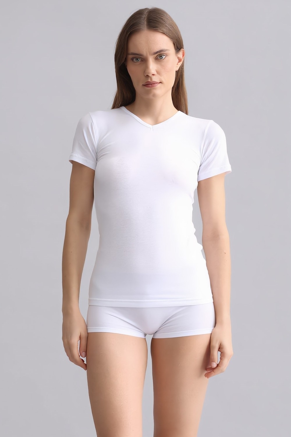 Mısırlı Modal By Tencel Vıctorıa V Yaka Fanila / T-Shirt Pas Kırmızısı görsel 2