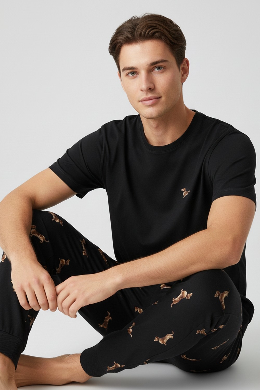 Mısırlı Pamuklu Kısa Kollu Pijama Takım Siyah görsel 4