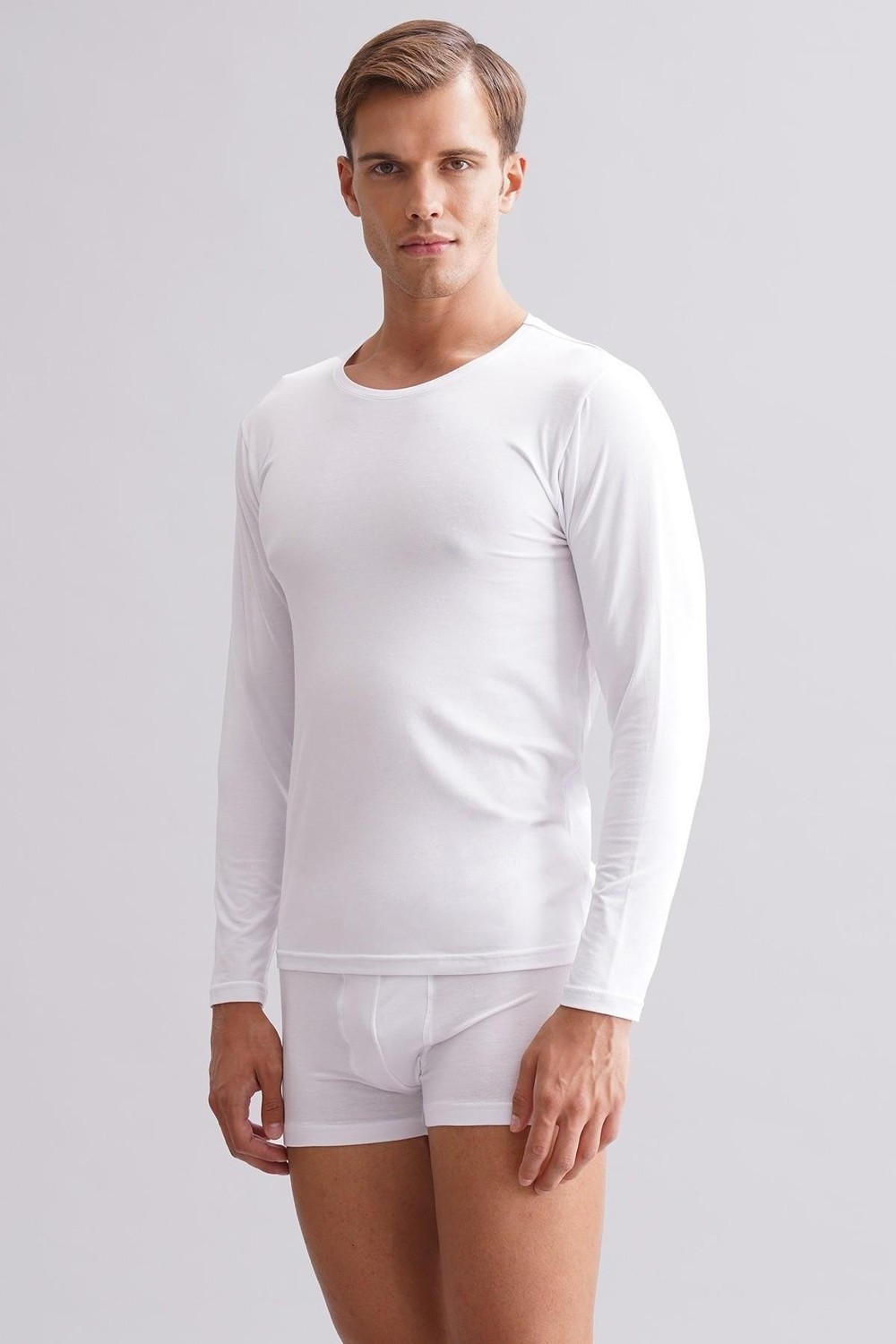 Mısırlı Erkek Modal By Tencel Hercules Slim Fit Bisiklet Yaka Uzun Kollu Fanila Beyaz