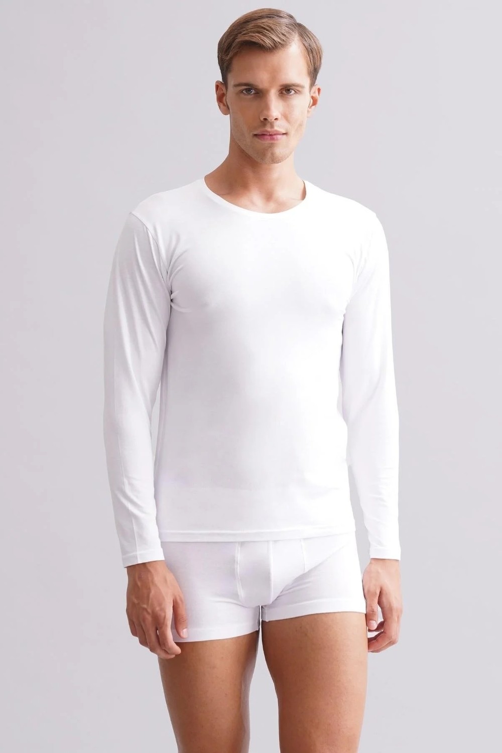 Mısırlı Erkek Modal By Tencel Hercules Slim Fit Bisiklet Yaka Uzun Kollu Fanila Beyaz görsel 2