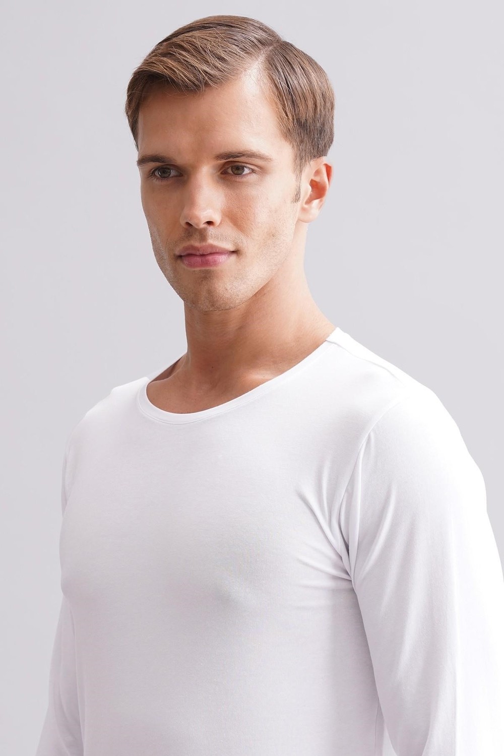 Mısırlı Erkek Modal By Tencel Hercules Slim Fit Bisiklet Yaka Uzun Kollu Fanila Beyaz görsel 3