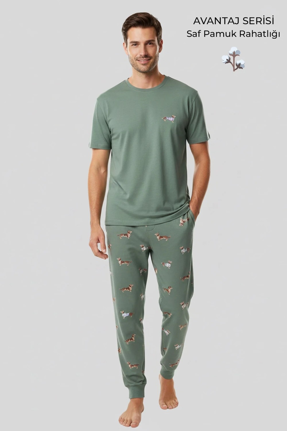 Mısırlı Pamuklu Kısa Kollu Pijama Takım Çağla Yeşili