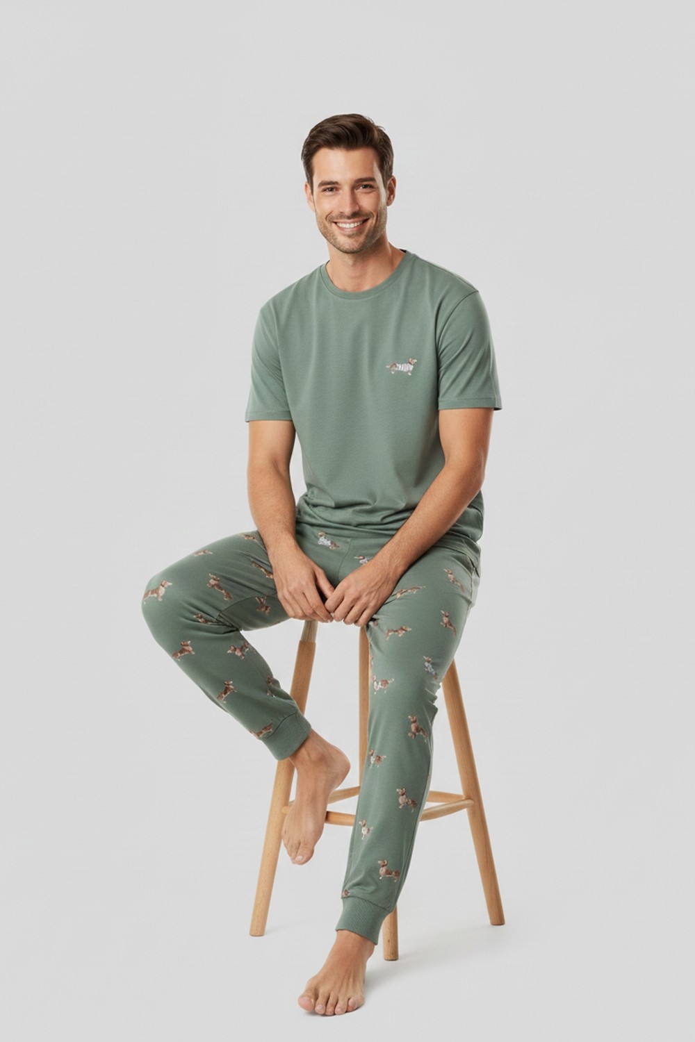 Mısırlı Pamuklu Kısa Kollu Pijama Takım Çağla Yeşili görsel 3