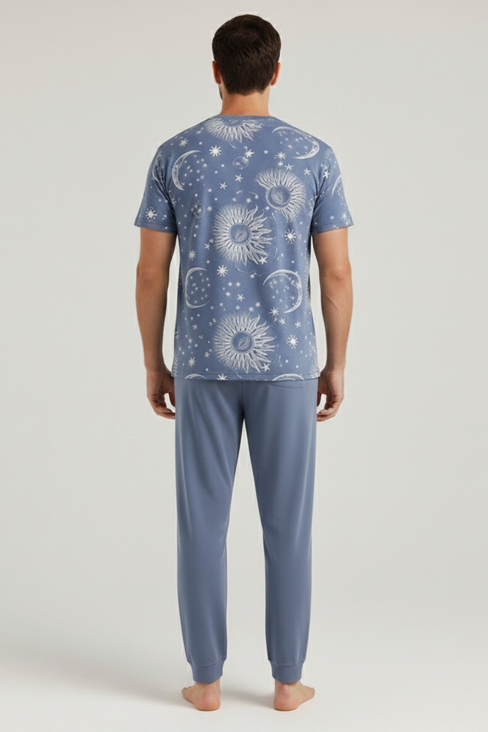 Mısırlı Pamuklu Kısa Kollu Pijama Takım Indigo görsel 3