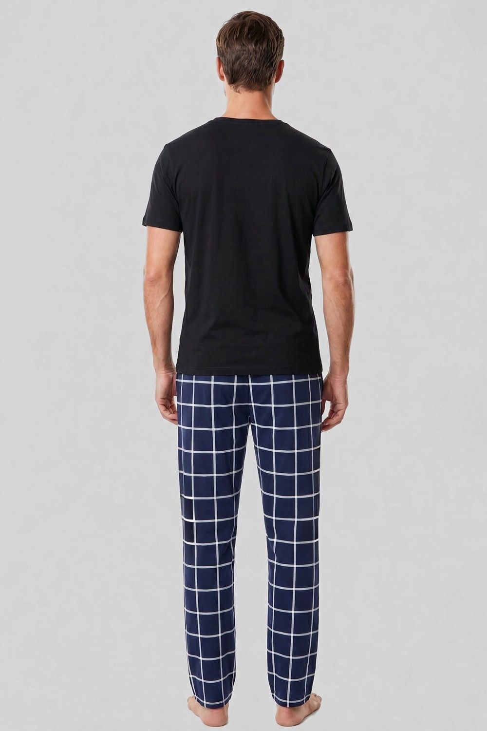 Mısırlı Erkek Pamuk Ince Ekoseli Alt Pijama Açık Lacivert görsel 2