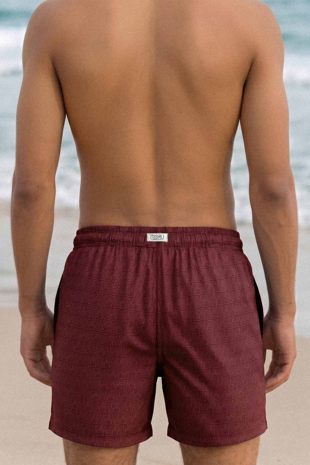 Mısırlı Erkek Monogram Desenli Deniz Şort Bordo görsel 2