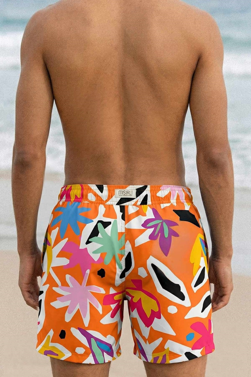 Mısırlı Erkek Abstract Floral Desenli Deniz Şort Hardal görsel 3