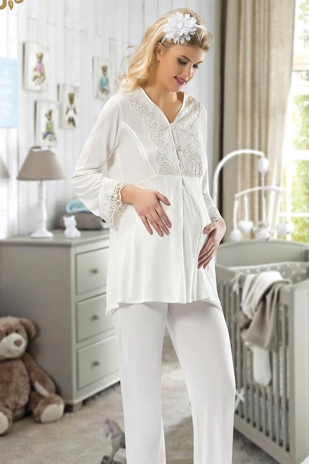 Aslanoğlu Store Ekru Hamile ( Lohusa ) Pijama Takımı