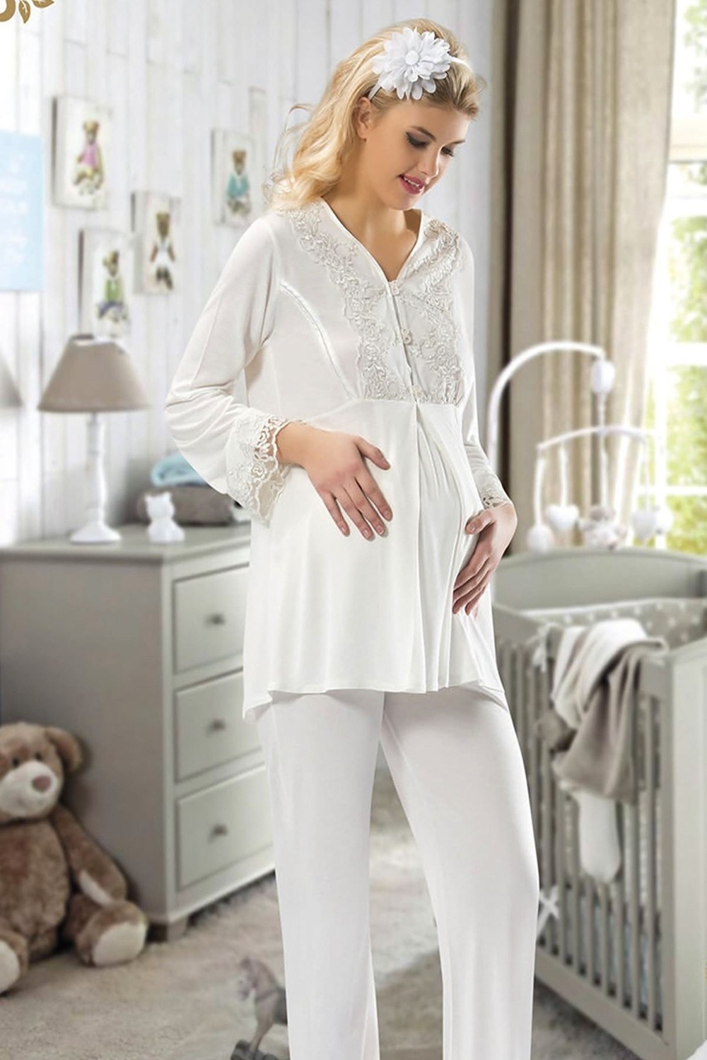 Tienda Elegante Ekru Hamile ( Lohusa ) Pijama Takımı - 1604