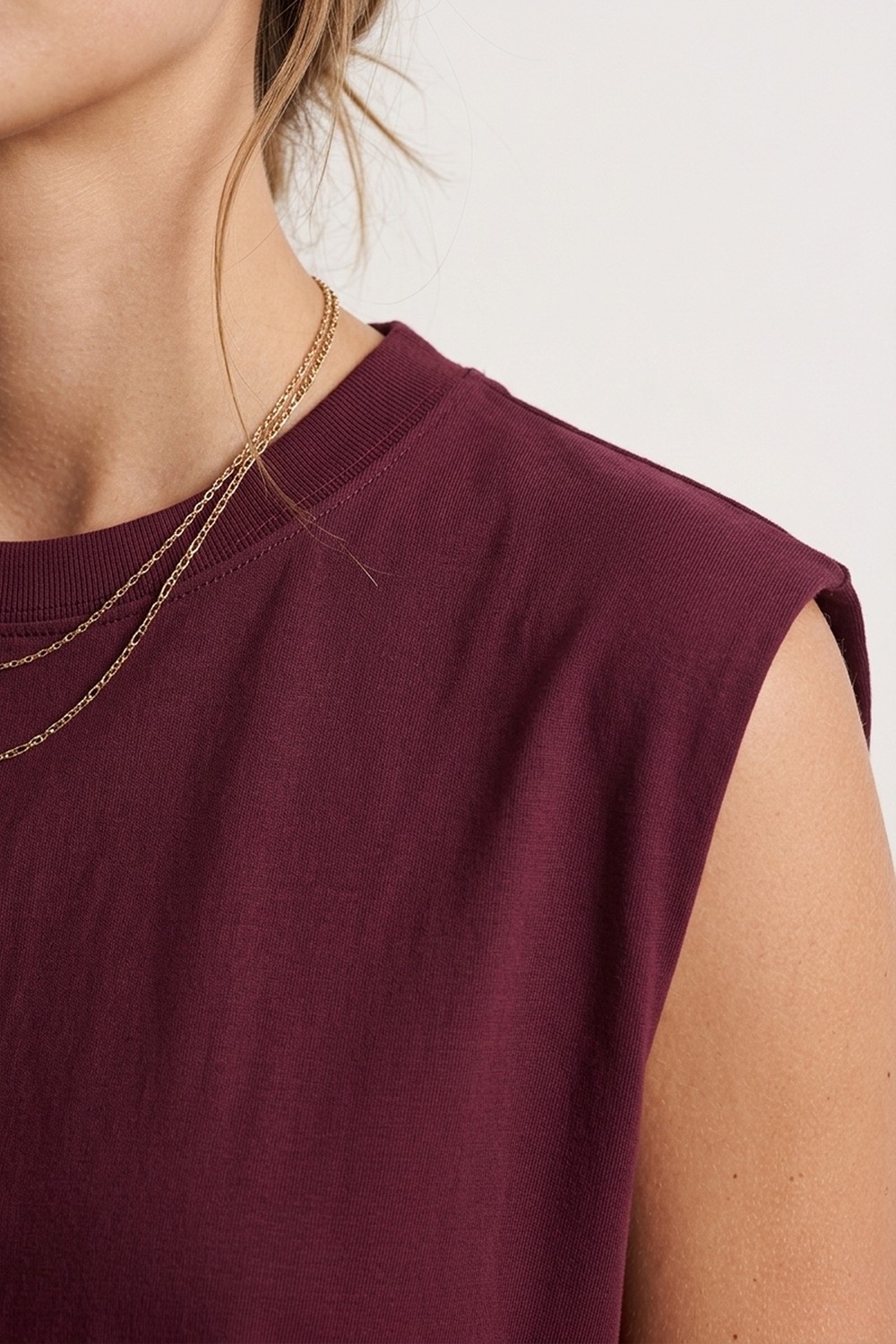 elemge %100 Pamuk Süprem Tok Kumaş Kadın Oversize Bordo T-Shirt Geniş Omuzlu Dökümlü Kolsuz Bol Kalıp Compact Penye görsel 4