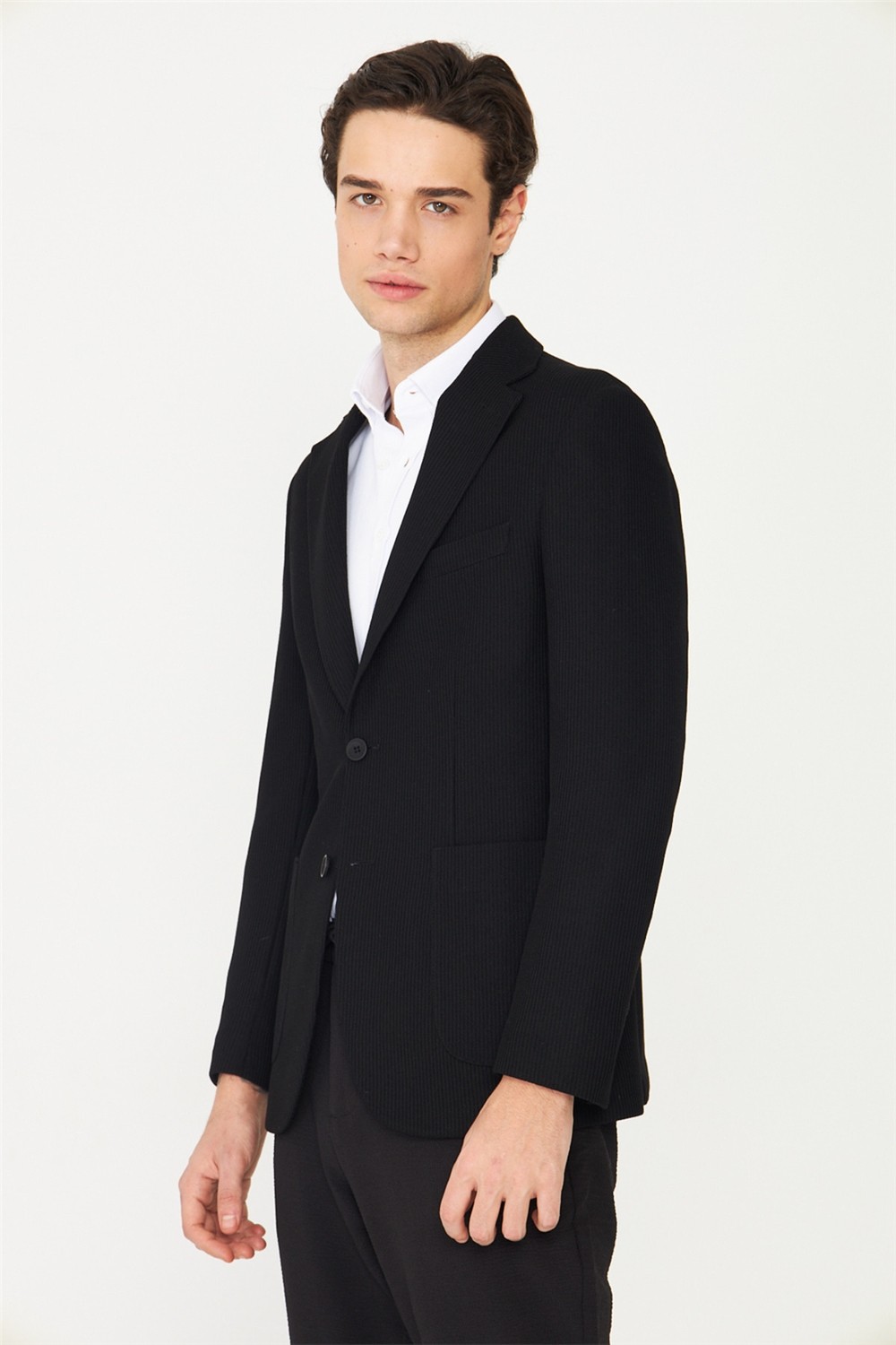 White Stone Siyah Kadife Fitilli Casual Premium Ceket görsel 4