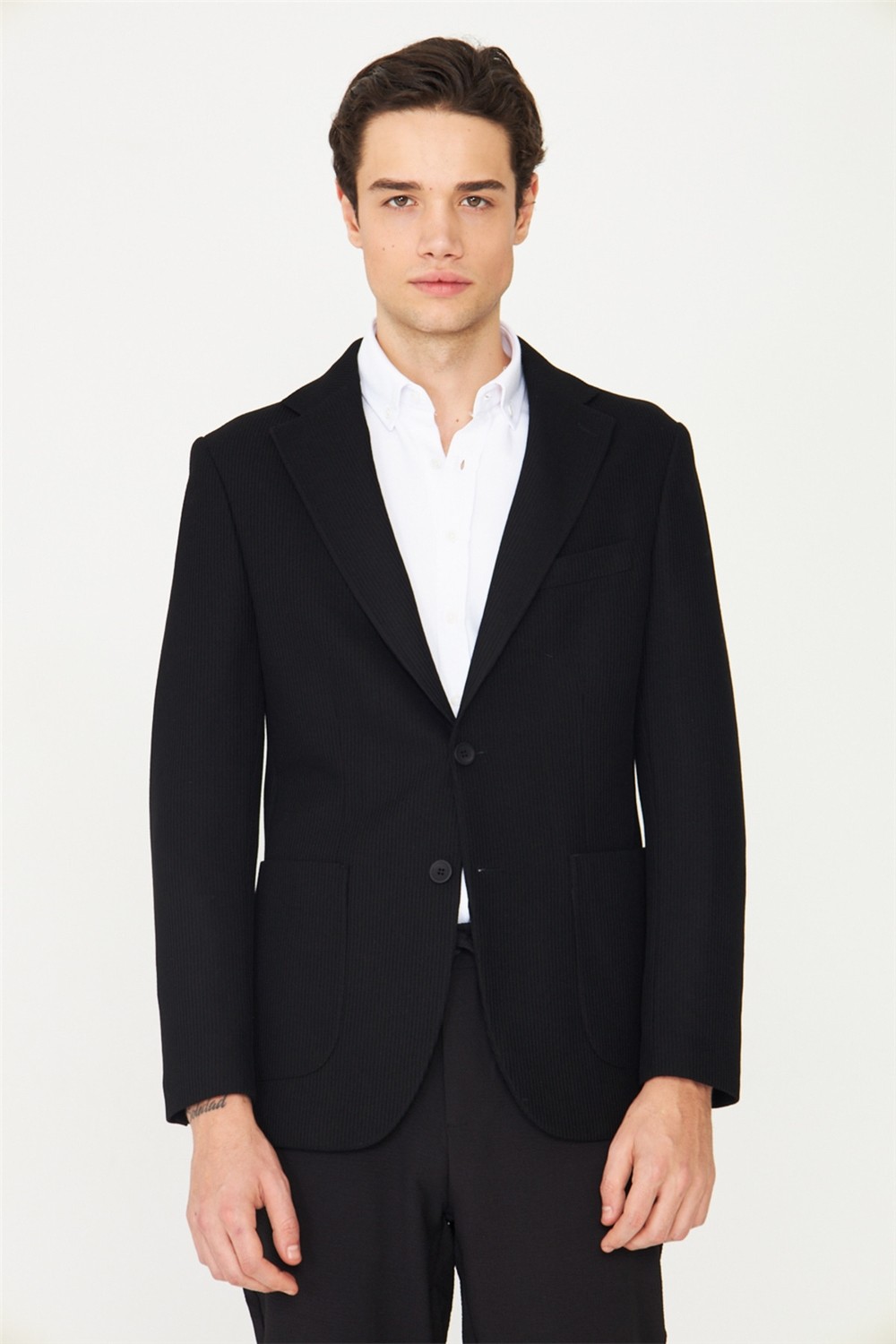 White Stone Siyah Kadife Fitilli Casual Premium Ceket görsel 6