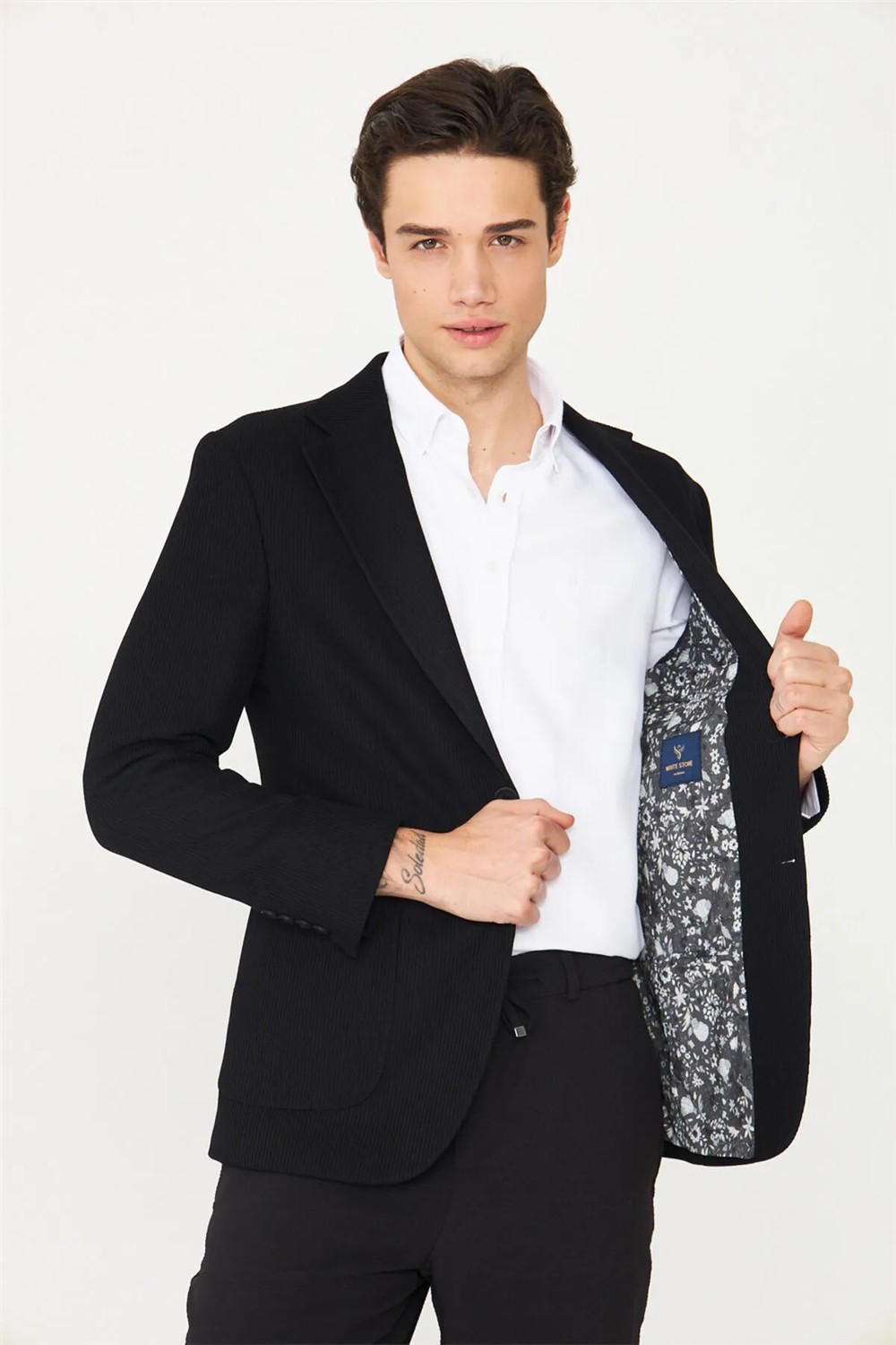 White Stone Siyah Kadife Fitilli Casual Premium Ceket görsel 8