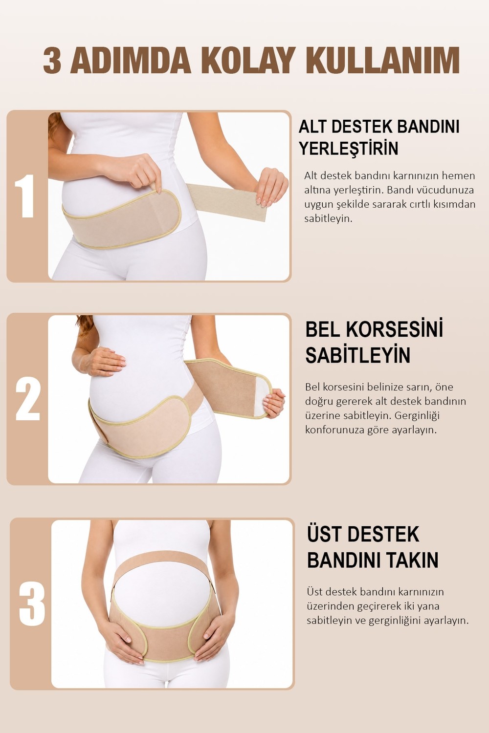 Arnee Hamile Bel Korsesi Lohusa Korse Bandı 3 Parça Ayarlanabilir Balenli Karın Bel Destek Kemeri Gebe Korsesi Bej görsel 2