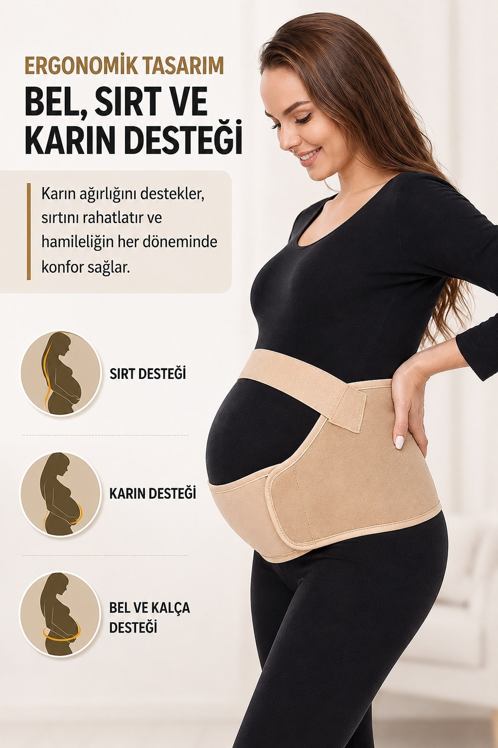 Arnee Hamile Bel Korsesi Lohusa Korse Bandı 3 Parça Ayarlanabilir Balenli Karın Bel Destek Kemeri Gebe Korsesi Bej görsel 3
