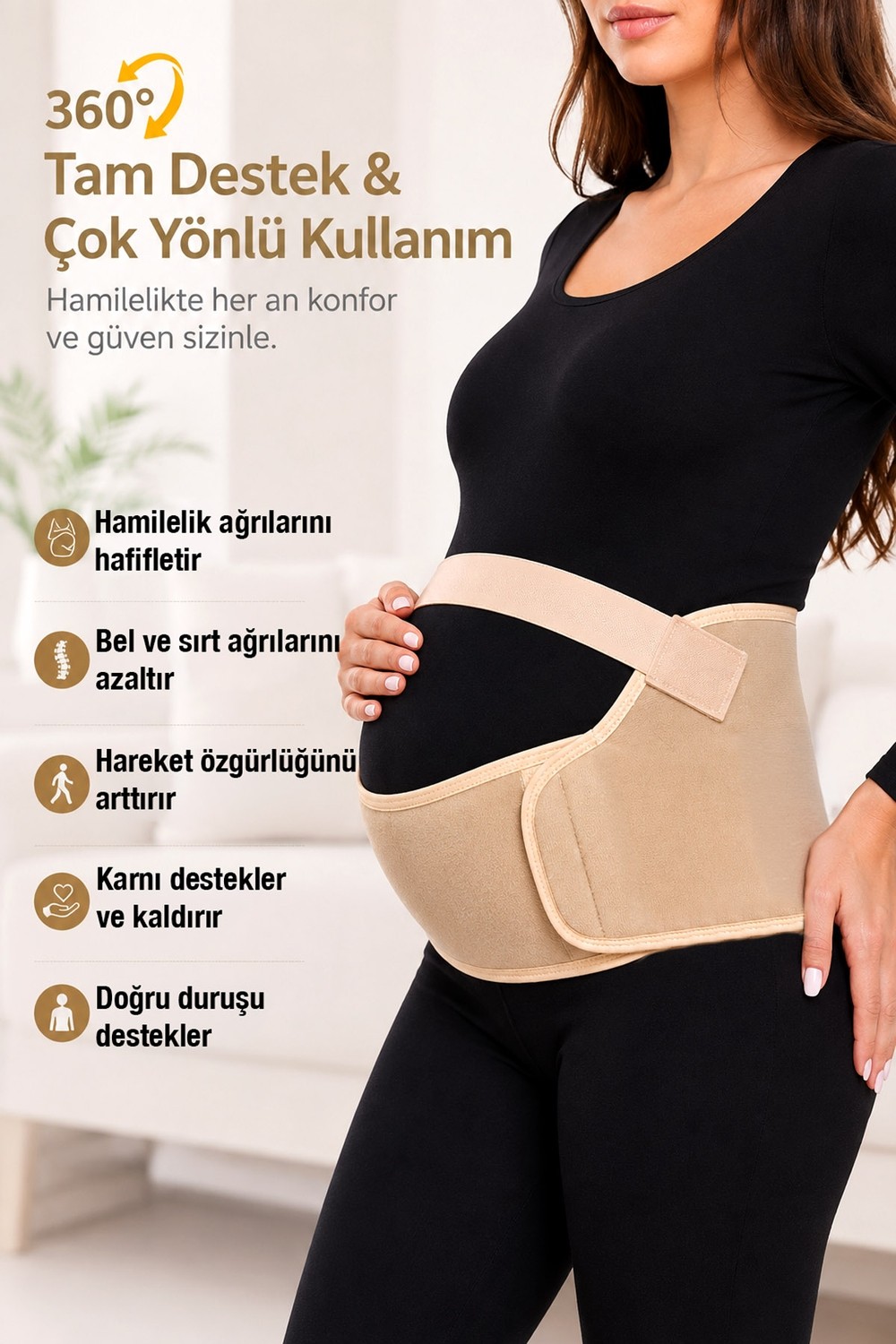 Arnee Hamile Bel Korsesi Lohusa Korse Bandı 3 Parça Ayarlanabilir Balenli Karın Bel Destek Kemeri Gebe Korsesi Bej görsel 4