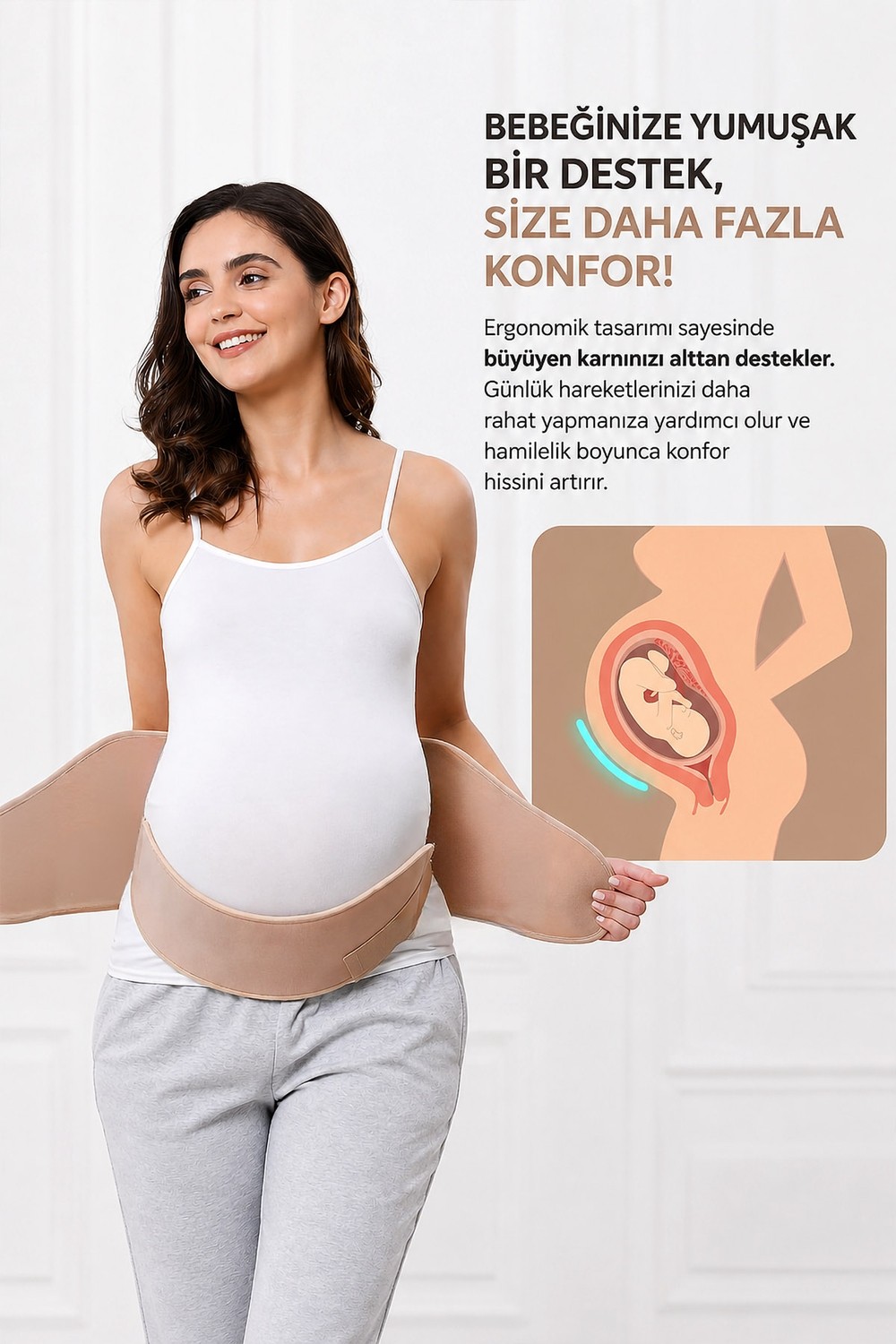Arnee Hamile Bel Korsesi Lohusa Korse Bandı 3 Parça Ayarlanabilir Balenli Karın Bel Destek Kemeri Gebe Korsesi Bej görsel 7