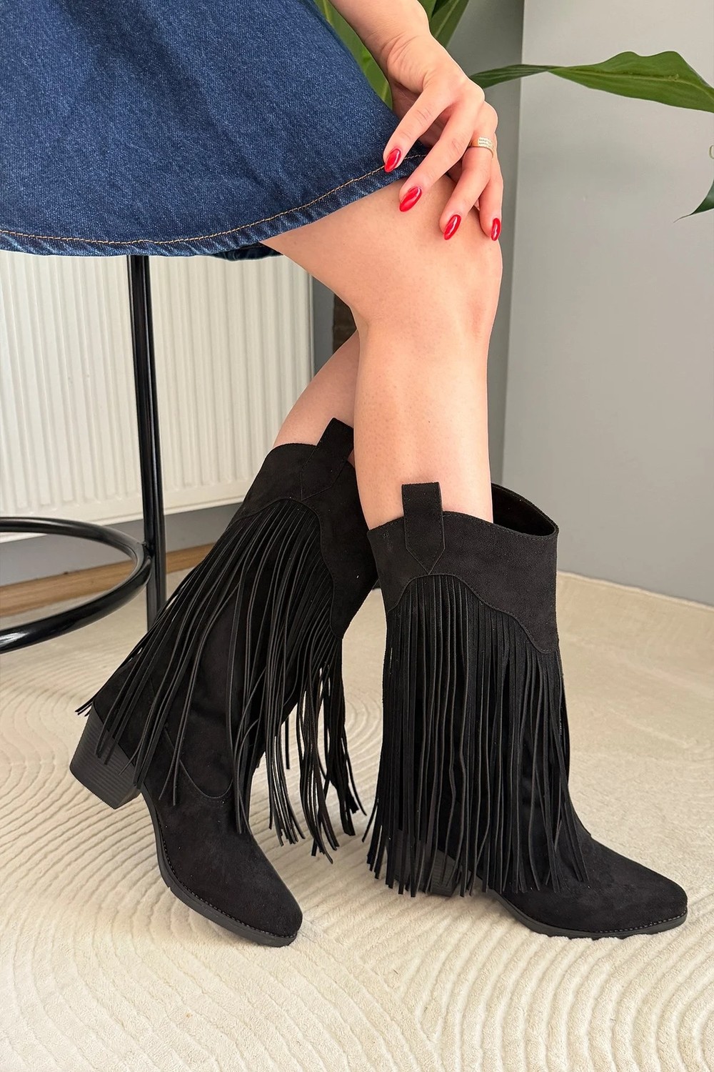 Preshley Kadın Dakota Taba Süet Püsküllü 5 cm Topuklu Kovboy Çizme görsel 4
