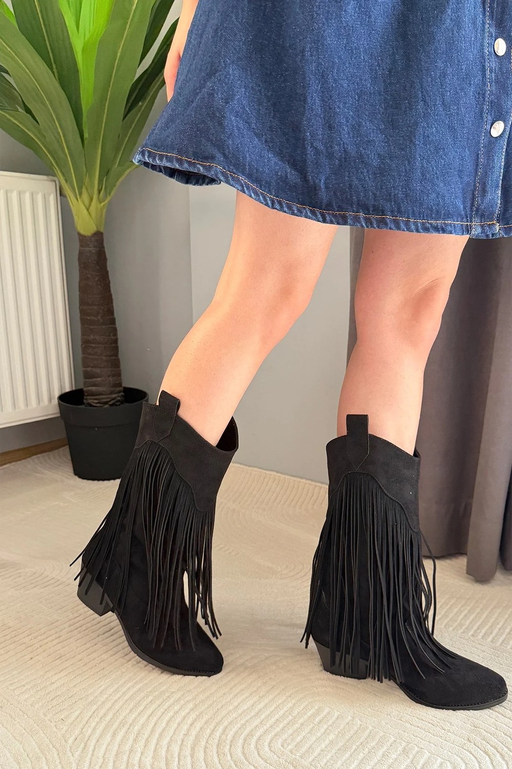 Preshley Kadın Dakota Taba Süet Püsküllü 5 cm Topuklu Kovboy Çizme görsel 6