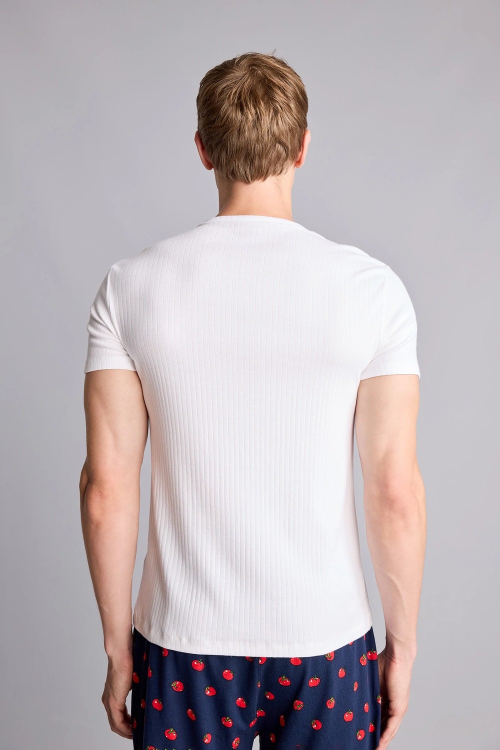 DeFacto Slim Fit Basic Bisiklet Yaka Ribana Beyaz Tişört H7591AX26SP görsel 5