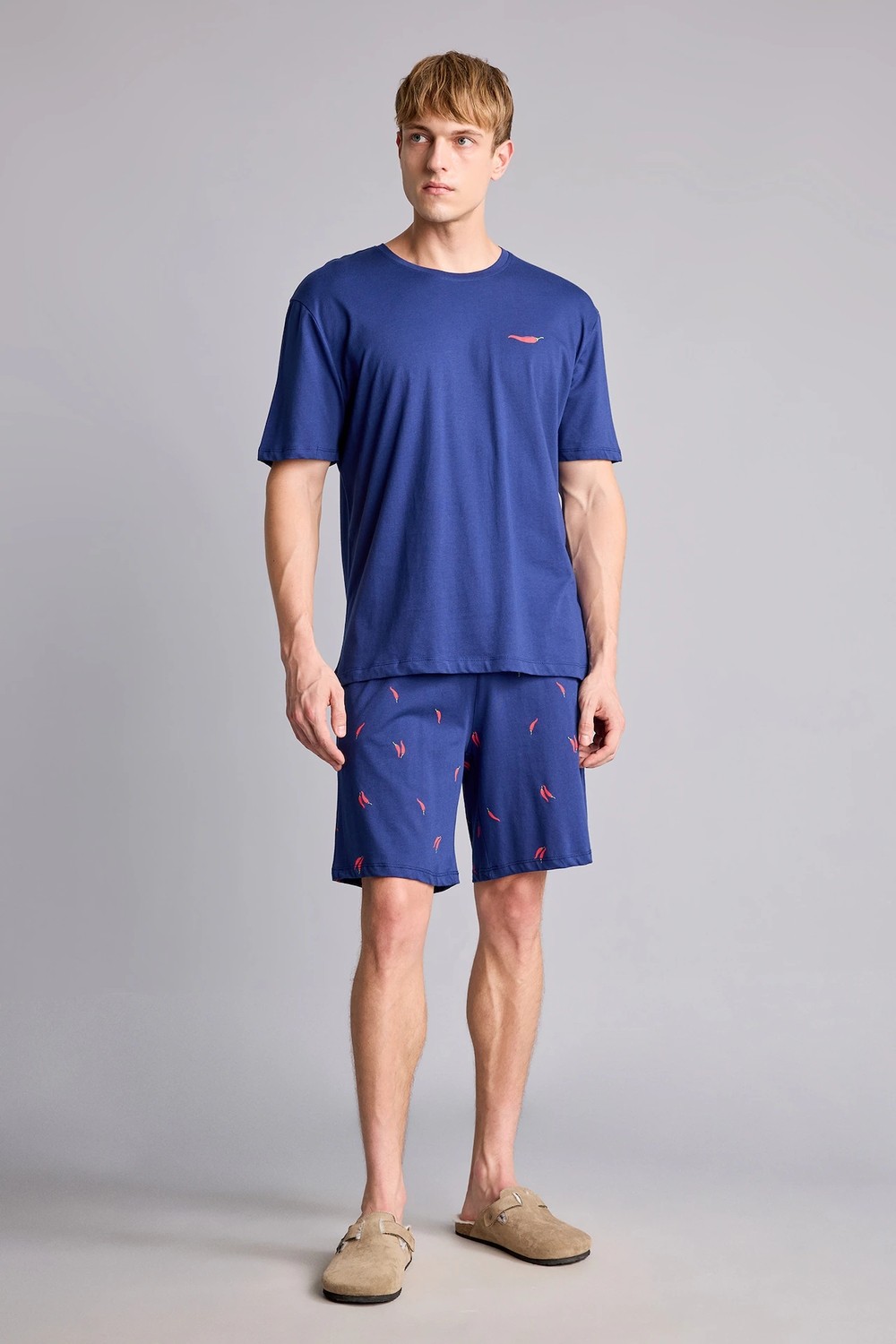 DeFacto %100 Pamuk New Regular Fit Kısa Kollu 2'li İndigo Şortlu Pijama Takımı I0686AX26HS