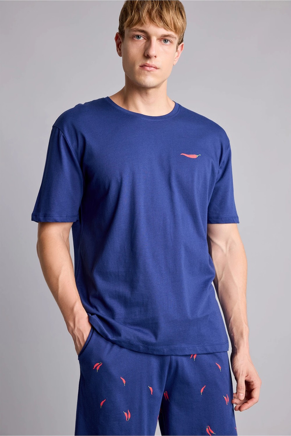 DeFacto %100 Pamuk New Regular Fit Kısa Kollu 2'li İndigo Şortlu Pijama Takımı I0686AX26HS görsel 3