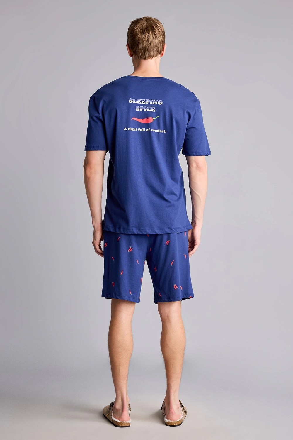 DeFacto %100 Pamuk New Regular Fit Kısa Kollu 2'li İndigo Şortlu Pijama Takımı I0686AX26HS görsel 5
