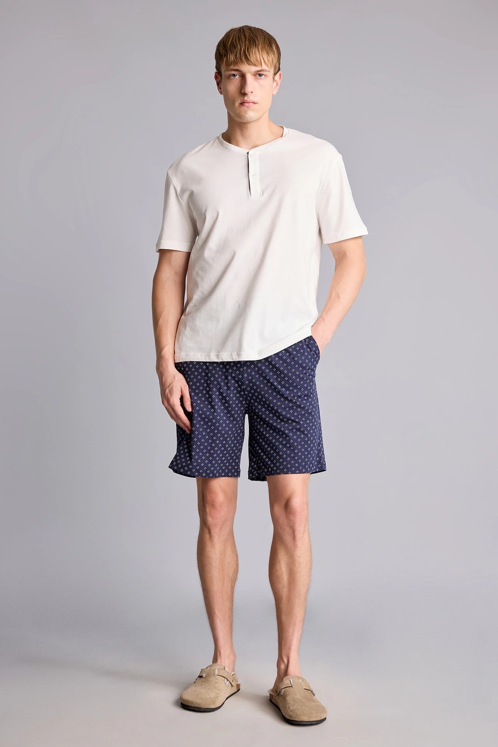 DeFacto %100 Pamuk New Regular Fit 2'li Şortlu Pijama Takımı H8680AX26SM görsel 2