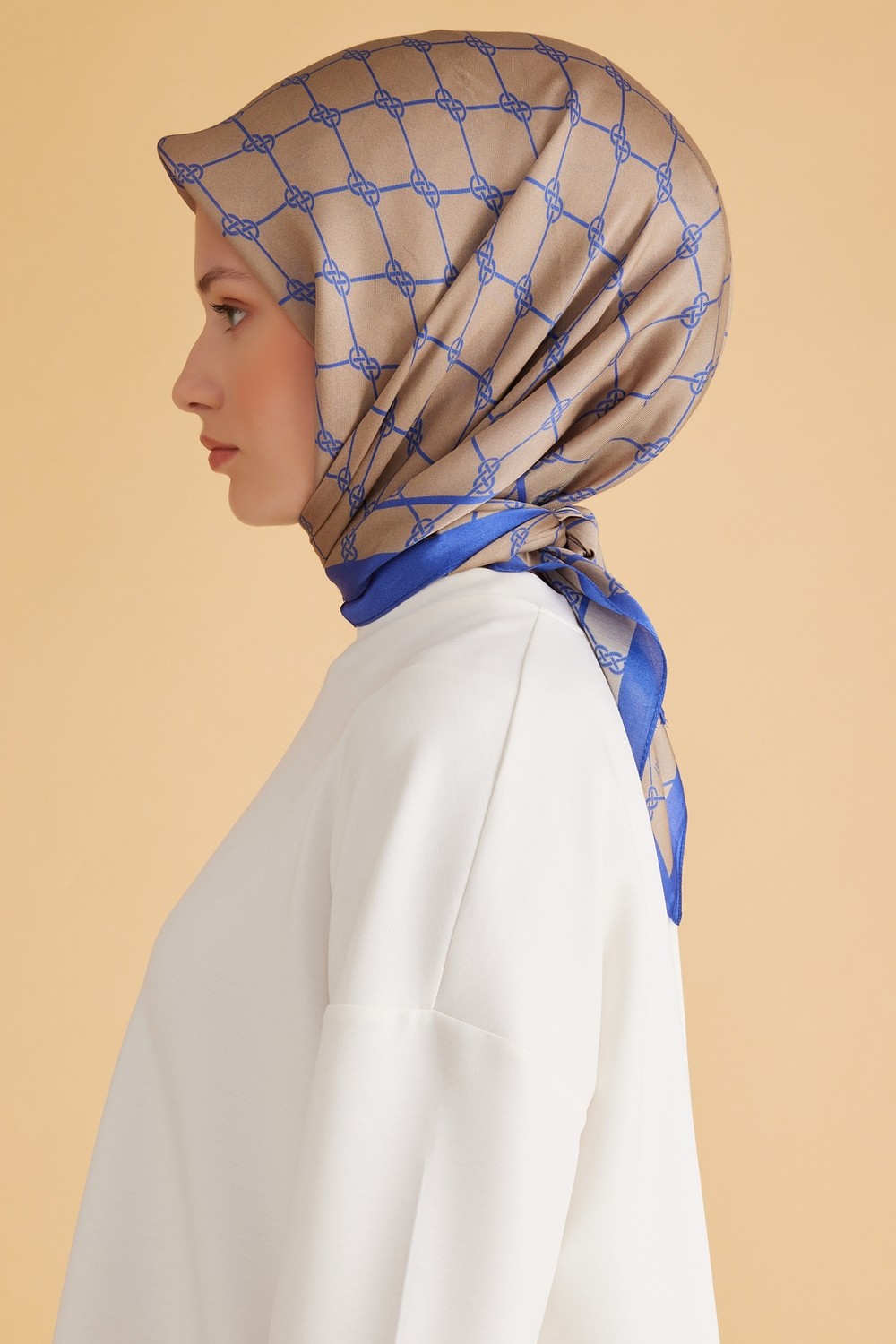 Belli Fresh Geometrik Desen Saks Bej Pure Eşarp 7 - 27 görsel 2